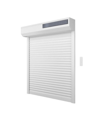 Volet roulant solaire H120 x L120 cm en PVC recoupable en largeur et hauteur coloris blanc -