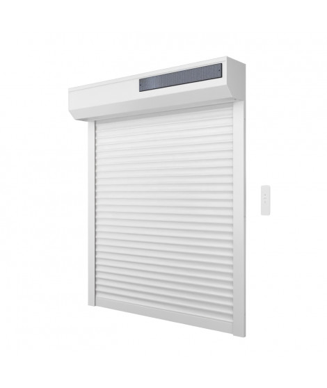 Volet roulant solaire H120 x L120 cm en PVC recoupable en largeur et hauteur coloris blanc -