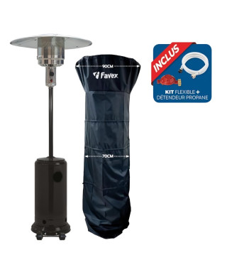 Parasol chauffant FAVEX - Chauffage extérieur - Gaz Propane - Housse de protection -  L 81 x P 81 x H 221 cm - Noir