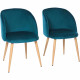 Lot de 2 chaises en velours bleu canard - Pieds en métal  - L 55 x P 45 x H 99 cm - CURVY