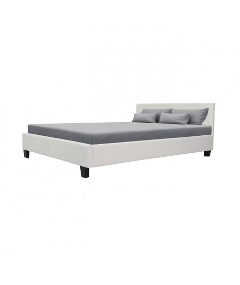 KANSAS Lit adulte 140 x 190 cm - Simili blanc - Sommier inclus