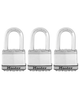 Lot de 3 Cadenas a clés MASTER LOCK M5EURTRILF - Tres Haute Sécurité - Acier Laminé - Utilisation extérieur - Anse M