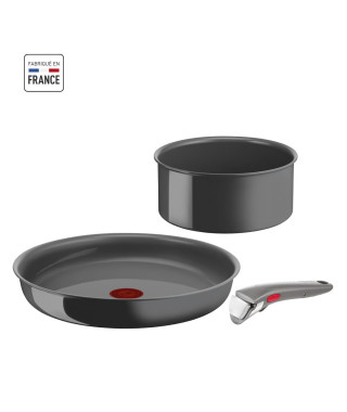 TEFAL INGENIO Lot de 3 pieces, Poele 28 cm, Casserole 18 cm, Poignée, Induction, Céramique, Fabriqué en France, Renew L2609302