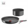 TEFAL INGENIO Lot de 3 pieces, Poele 28 cm, Casserole 18 cm, Poignée, Induction, Céramique, Fabriqué en France, Renew L2609302