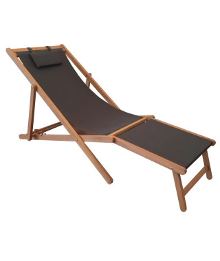 Bain de soleil en eucalyptus avec repose-pieds et assise en polyester - MERI - Gris