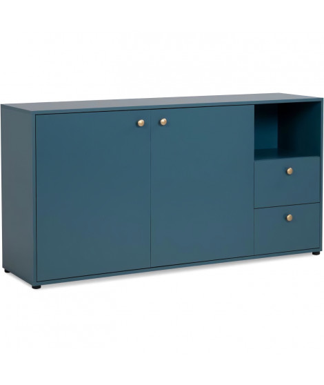 Buffet 2 portes + 2 tiroirs et niche ouverte - Bleu Pétrole - 150 x 45 x75 cm - POP COLOR