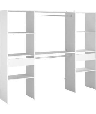 EKIPA Dressing 2 colonnes avec 2 tiroirs + 2 penderies - Décor Blanc - L 220 x P 40 x H 180 cm - ARTIC