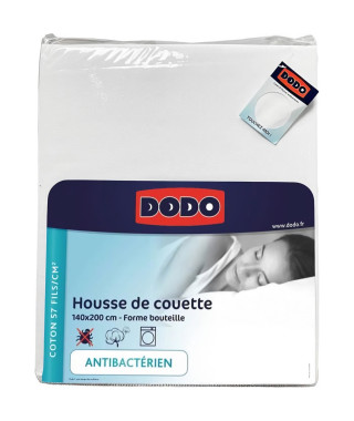 Housse de couette DODO - 140x200 cm - Coton - Antibactérien - Blanc - Fabriqué en France