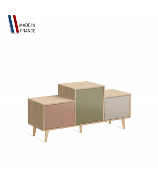 Meuble de rangement EX AEQUO - Chêne Clair - Abricot - Olive - Cachemire - 127,5x60,5cm