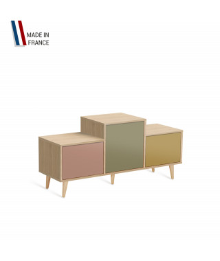 Meuble de rangement EX AEQUO - Chêne Clair - Abricot - Olive - Curry - 127,5x60,5cm