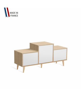 Meuble de rangement EX AEQUO - Chêne Clair - Blanc - 127,5x60,5cm