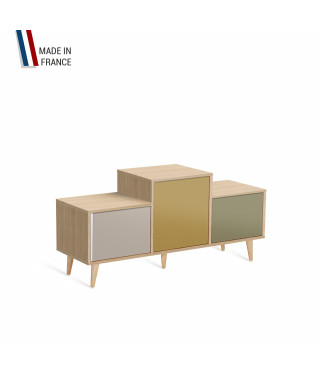 Meuble de rangement EX AEQUO - Chêne Clair - Cachemire - Curry - Olive - 127,5x60,5cm