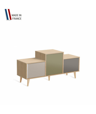 Meuble de rangement EX AEQUO - Chêne Clair - Cachemire - Olive - Cubanite - 127,5x60,5cm