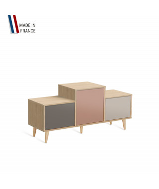 Meuble de rangement EX AEQUO - Chêne Clair - Cubanite - Abricot - Cachemire - 127,5x60,5cm