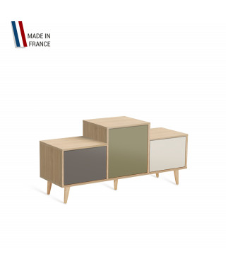 Meuble de rangement EX AEQUO - Chêne Clair - Cubanite - Olive - Porcelaine - 127,5x60,5cm