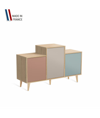 Meuble de rangement GRAND EX AEQUO - Chêne Clair - Abricot - Cachemire - Curaçao - 127,4x74,5cm