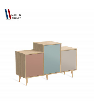 Meuble de rangement GRAND EX AEQUO - Chêne Clair - Abricot - Curacao - Cachemire - 127,4x74,5cm