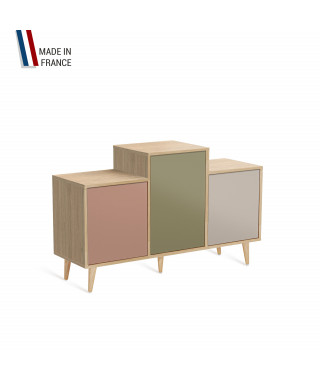 Meuble de rangement GRAND EX AEQUO - Chêne Clair - Abricot - Olive - Cachemire - 127,4x74,5cm