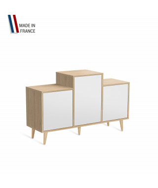 Meuble de rangement GRAND EX AEQUO - Chêne Clair - Blanc - 127,4x74,5cm