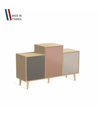 Meuble de rangement GRAND EX AEQUO - Chêne Clair - Cubanite - Abricot - Cachemire - 127,4x74,5cm