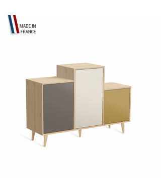 Meuble de rangement GRAND PODIUM - Chêne Clair - Cubanite - Porcelaine - Curry - 127,4x88,5cm