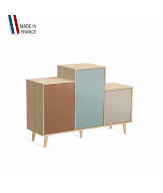 Meuble de rangement GRAND PODIUM - Chêne Clair - Terracotta - Curacao - Cachemire - 127,4x88,5cm