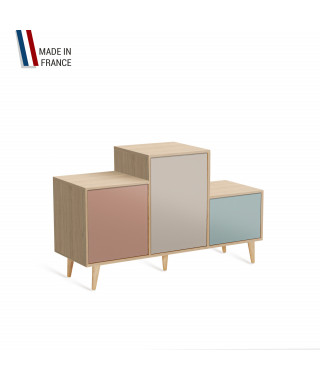 Meuble de rangement PODIUM - Chêne Clair - Abricot - Cachemire - Curaçao - - 127,5x74,5cm