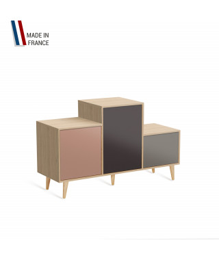 Meuble de rangement PODIUM - Chêne Clair -  Abricot - Graphite - Cubanite - 127,5x74,5cm