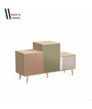Meuble de rangement PODIUM - Chêne Clair -  Abricot - Olive - Cachemire - 127,5x74,5cm