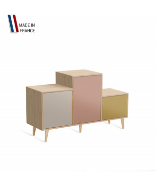 Meuble de rangement PODIUM - Chêne Clair -  Cachemire - Abricot - Curry - 127,5x74,5cm