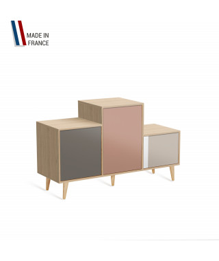 Meuble de rangement PODIUM - Chêne Clair -  Cubanite - Abricot - Cachemire - 127,5x74,5cm