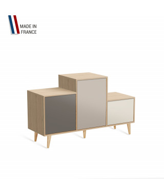 Meuble de rangement PODIUM - Chêne Clair -  Cubanite - Cachemire - Porcelaine - 127,5x74,5cm