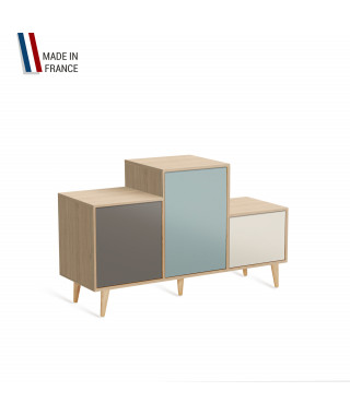 Meuble de rangement PODIUM - Chêne Clair -  Cubanite - Curacao - Porcelaine - 127,5x74,5cm