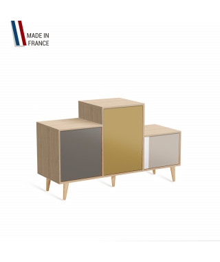 Meuble de rangement PODIUM - Chêne Clair -  Cubanite - Curry - Cachemire - 127,5x74,5cm