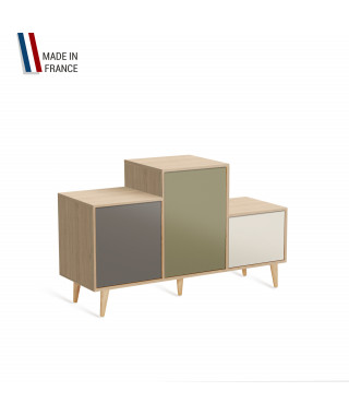 Meuble de rangement PODIUM - Chêne Clair -  Cubanite - Olive - Porcelaine - 127,5x74,5cm