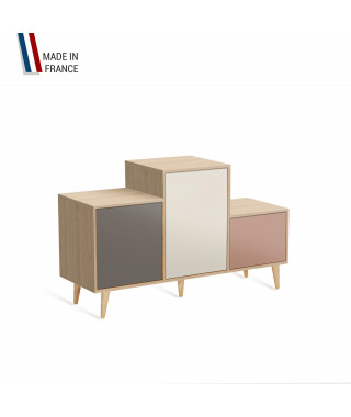 Meuble de rangement PODIUM - Chêne Clair -  Cubanite - Porcelaine - Abricot - 127,5x74,5cm