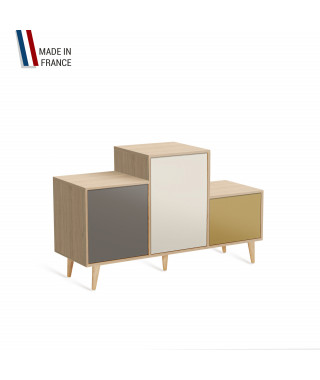 Meuble de rangement PODIUM - Chêne Clair -  Cubanite - Porcelaine - Curry - 127,5x74,5cm