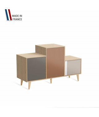 Meuble de rangement PODIUM - Chêne Clair -  Cubanite - Terracotta - Cachemire - 127,5x74,5cm