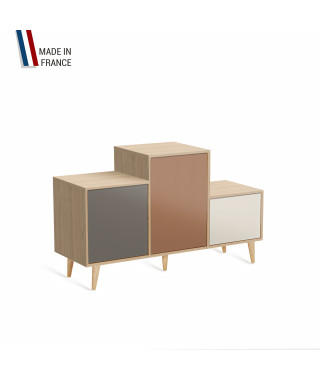 Meuble de rangement PODIUM - Chêne Clair -  Cubanite - Terracotta - Porcelaine - 127,5x74,5cm