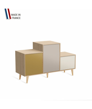 Meuble de rangement PODIUM - Chêne Clair -  Curry - Cachemire - Porcelaine - 127,5x74,5cm
