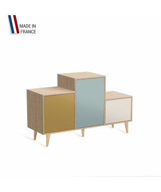 Meuble de rangement PODIUM - Chêne Clair -  Curry - Curacao - Porcelaine - 127,5x74,5cm
