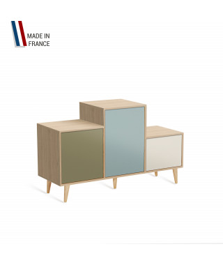 Meuble de rangement PODIUM - Chêne Clair -  Olive - Curacao - Porcelaine - 127,5x74,5cm