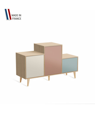 Meuble de rangement PODIUM - Chêne Clair -  Porcelaine - Abricot - Curacao - 127,5x74,5cm