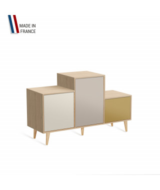 Meuble de rangement PODIUM - Chêne Clair -  Porcelaine - Cachemire - Curry - 127,5x74,5cm