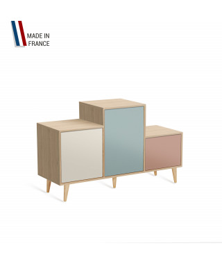 Meuble de rangement PODIUM - Chêne Clair -  Porcelaine - Curacao - Abricot - 127,5x74,5cm
