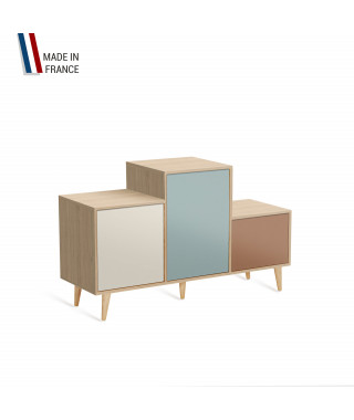 Meuble de rangement PODIUM - Chêne Clair -  Porcelaine - Curacao - Terracotta - 127,5x74,5cm