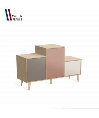 Meuble de rangement PODIUM - Chêne Clair -  Sienne - Abricot - Porcelaine - 127,5x74,5cm