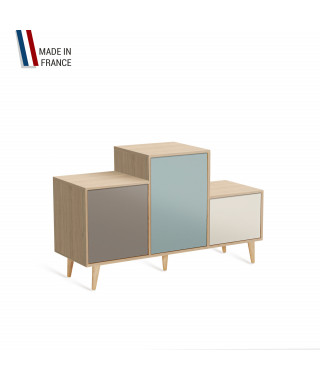 Meuble de rangement PODIUM - Chêne Clair -  Sienne - Curacao - Porcelaine - 127,5x74,5cm