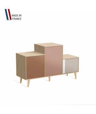 Meuble de rangement PODIUM - Chêne Clair - Terracotta - Abricot - Cachemire - 127,5x74,5cm
