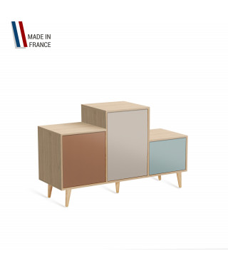 Meuble de rangement PODIUM - Chêne Clair - Terracotta - Cachemire - Curacao - 127,5x74,5cm